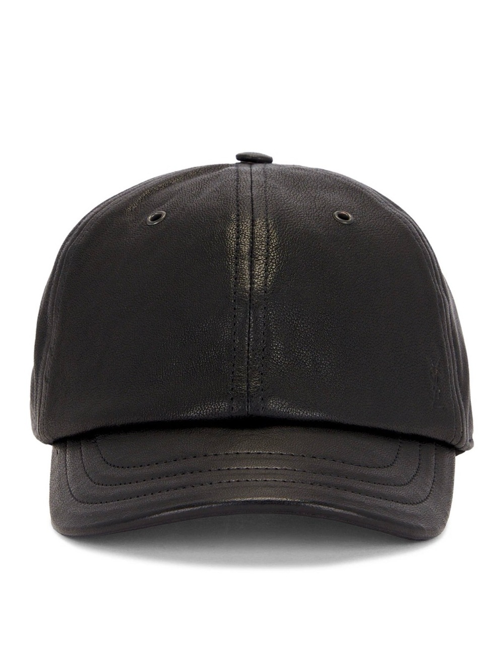 Saint Laurent Leather Cap with Small Visor – Black